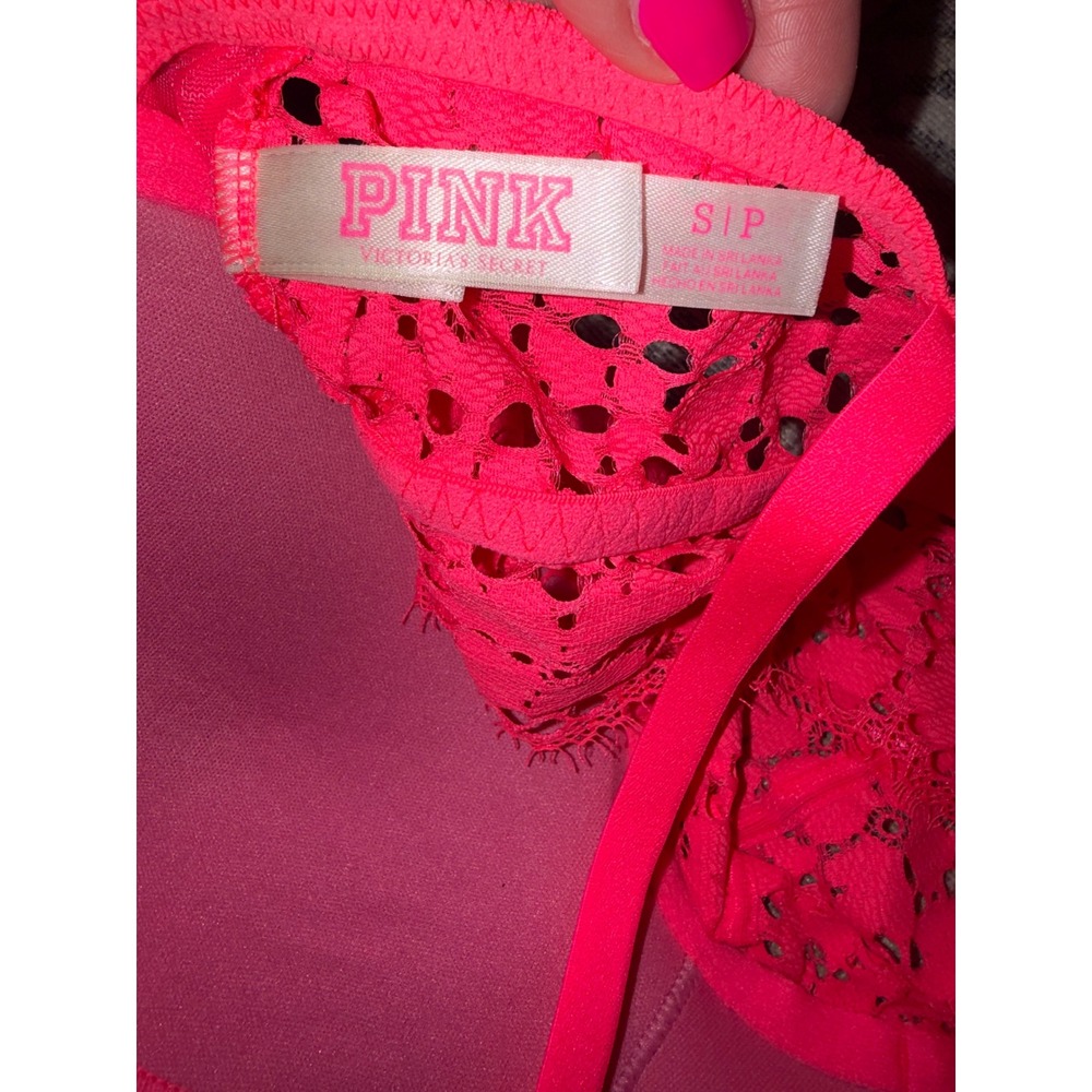 Victoria's Secret PINK Lace Bralette Neon Pink Padded Wired Bra Women's Size S - Picture 3 of 3
